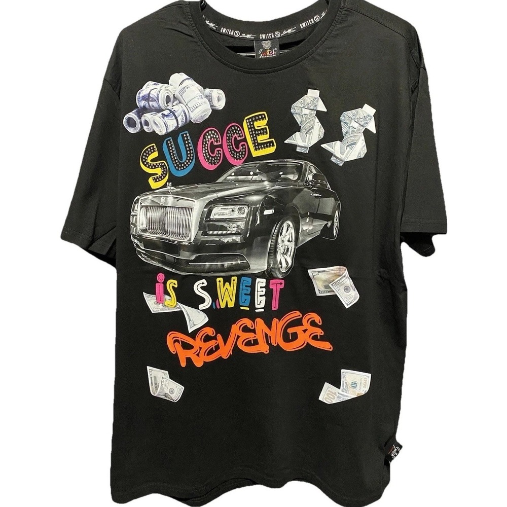 Switch‎ Remarkable XXL Graphic Tee Black Rolls Royce Money Print Streetwear NWT